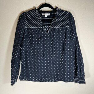 Loft Women's Long Sleeve Blouse, Black and White, Size S
